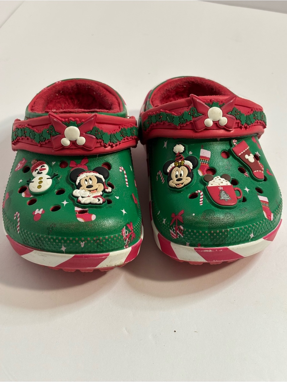 Crocs fleece Lined Kids Holiday Clog Shoes - Green & Red Sz C 6